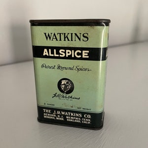 Vintage Watkins Allspice Spice Tin Spice Container Vintage Green Vintage Kitchen JR Watkins Co. The Best In Spices Retro Kitchen