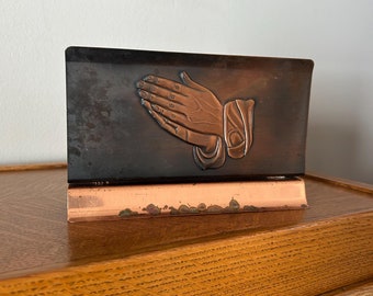 Vintage Coppercraft Guild Praying Hands Copper Napkin Holder Vintage Letter Holder Taunton MA Vintage Religious Embossed Praying Hands