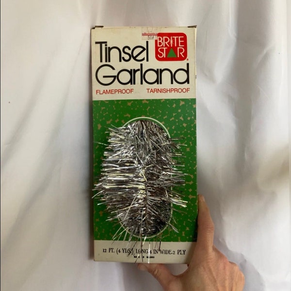 Vintage Christmas Brite Star Tinsel Garland Silver Britestar 12 ft. x 4 in. Kitsch Vintage Packaging Ornaments Vintage Crafts Kitschmas