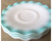 Hazel Atlas Crinoline Saucers Vintage Blue Dishes Teal Dishes Ruffled Edge Saucers 1950s