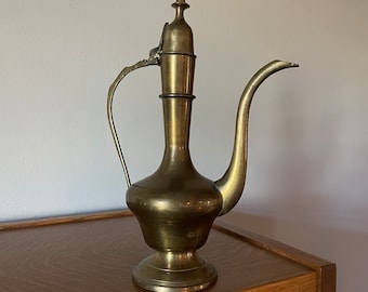 Vintage Brass Genie Lamp Kettle Teapot Aladdin Pitcher With Hinged Lid Genie Bottle  Made In India Indian Aftaba Vintage Pitcher Water Ewer