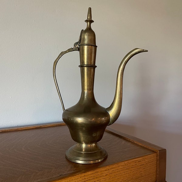 Vintage Brass Genie Lamp Kettle Teapot Aladdin Pitcher With Hinged Lid Genie Bottle  Made In India Indian Aftaba Vintage Pitcher Water Ewer