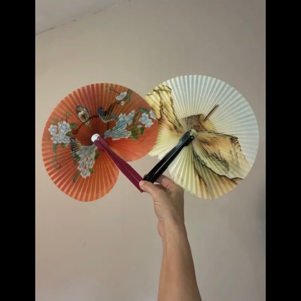 Vintage Oriental Foldaway Hand Fan Metal Handle Vintage Birds Vintage Floral Vintage Fan People’s Republic of China Handbag Fan Foldaway Fan