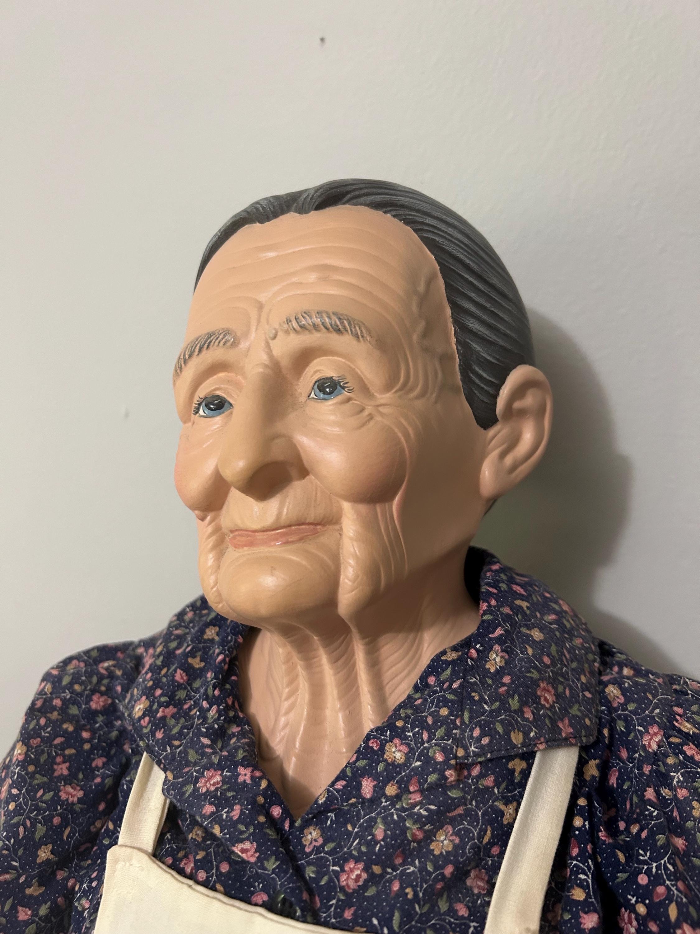 Vintage Porcelian Doll 31” Porcelian Grandma Doll W/ Glasses
