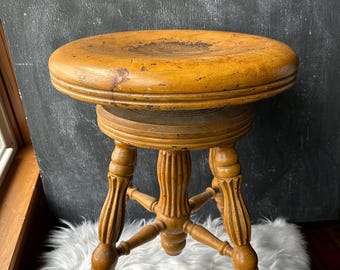 Antique Charles Parker Piano Stool: Victorian Embroidered Swivel