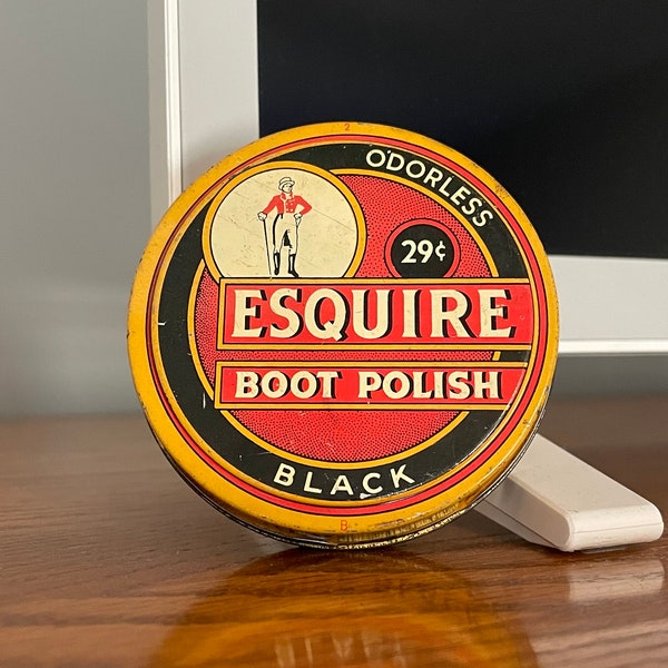 Vintage Esquire Boot Polish Black Odorless Vintage Tin Knomark Brooklyn NY