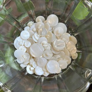 Vintage White Mother Of Pearl Buttons Toggle Shanks Lot of 128 Pearlescent Buttons Collage Arts Crafts 3/8 Inch - 7/8 Inch Diameter