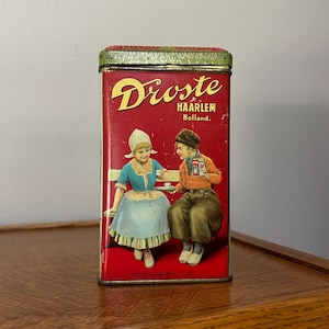 Vintage Droste&#39;s Cocoa Tin 1 Lb. Vintage Metal Tin Haarlem Holland Hinged Lid Vintage Advertising Dutch Embossed Tin Can Tin Container