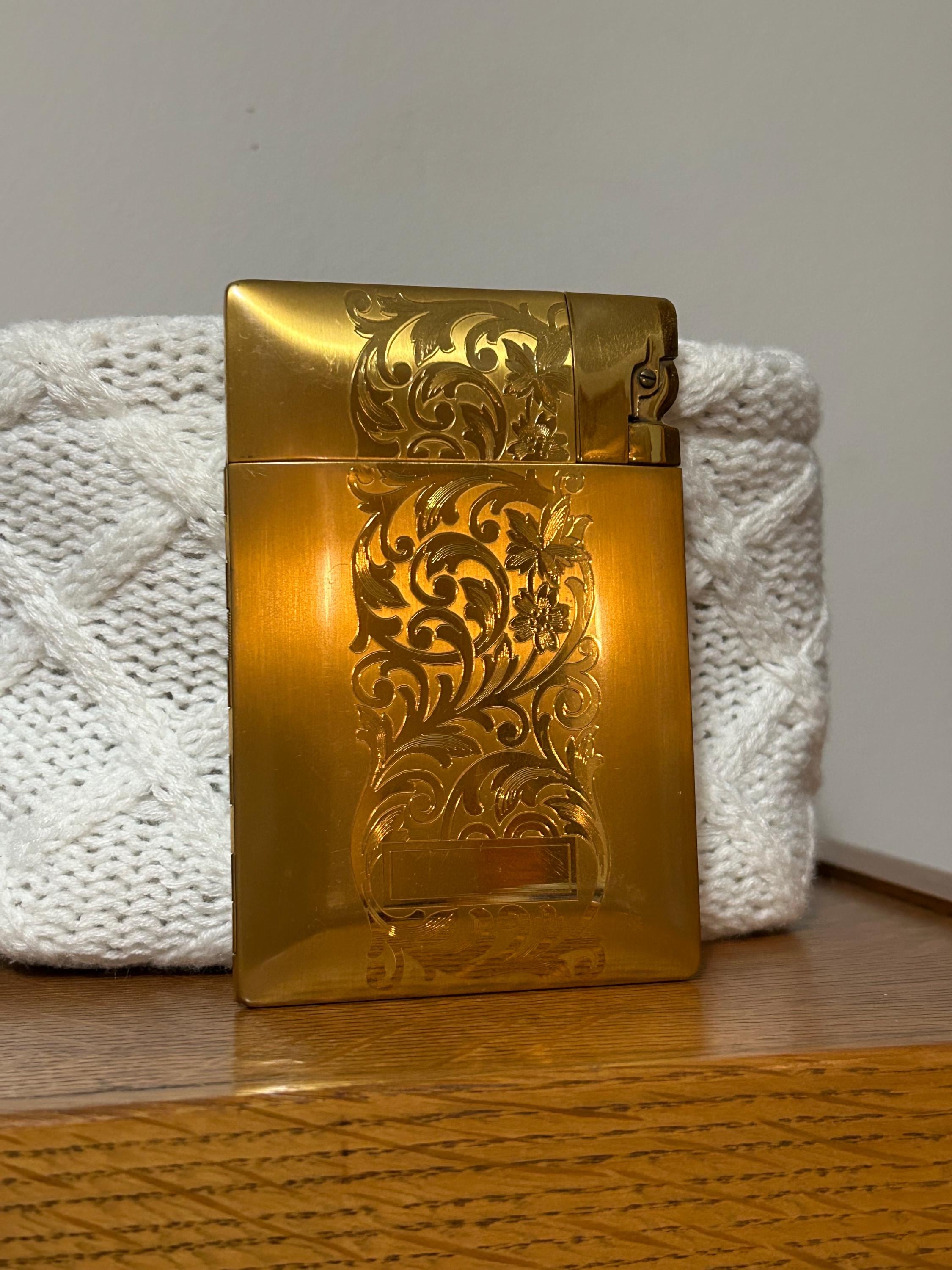 gold cigarette case with lighter A CARTIER ENAMELED AND MATCHING LIGHTER, NEW YORK, CIRCA 1936, 14 KARAT Genuine Leather Size Vintage Colibri Gold Tone Cigarette