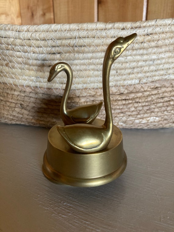 Music Box Midcentury Vintage Brass Swan Figurine