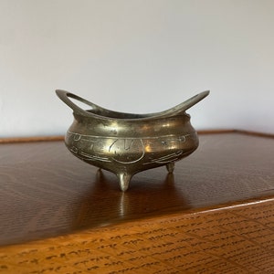 Vintage Chinese Brass Censer Tripod Brass Incense Burner Brass Incense Holder Ornate Incense Dish Signed Ming Xuande China