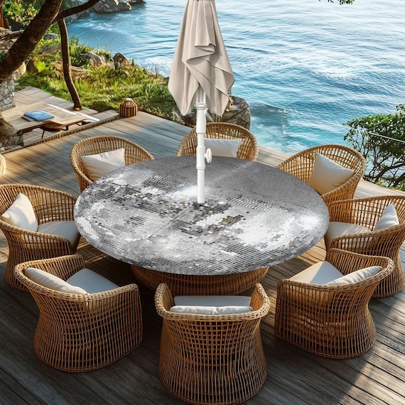 DISCO BALL Outdoor Tischdecke rund Tischdecke Party Picknick Tischdecke Vintage Tischdecke Spiegelball Tischdecke Sommer Deko