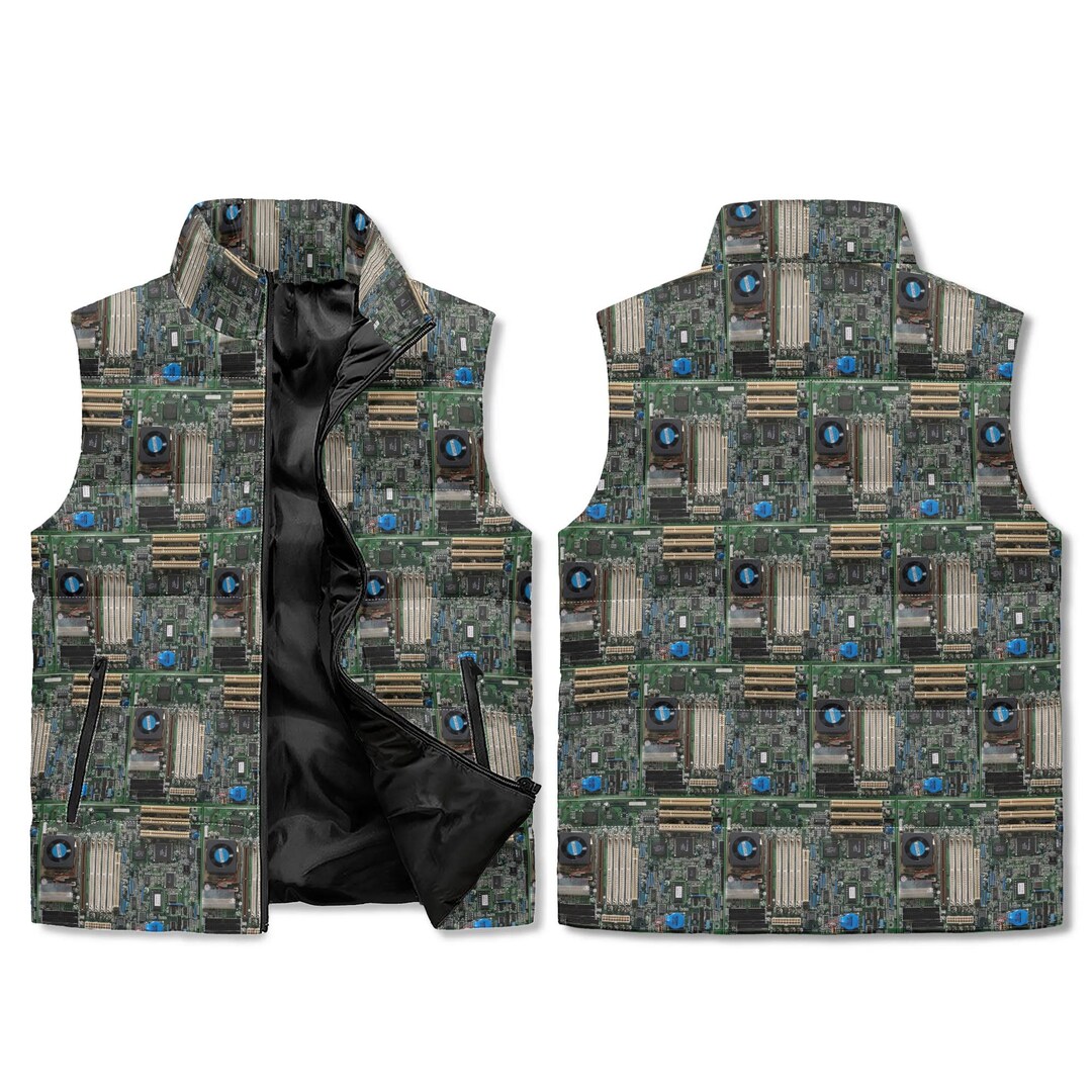 Vests Computers Custom Computer Motherboard Puffer Jacket – 80s Theme Retro Tech Vest ...