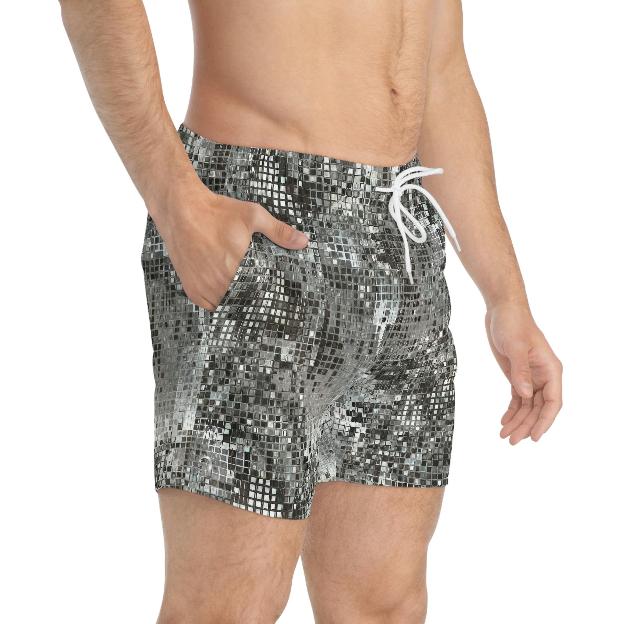 MEN’S DESIGNER GLITTER WAISTBAND SHEER SHORTS