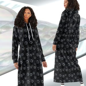 Women&#39;s Long Hoodie Dress Black Cat y2k Casual Lightweight Sweatshirt Maxi