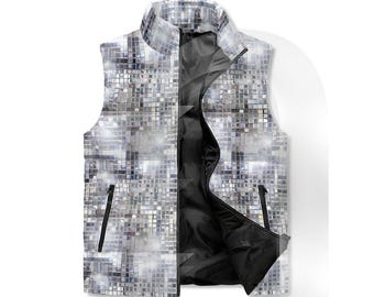 DISCO BALL Puffer Vest Unisex Zip Up Men Women Jacket Mirrorball