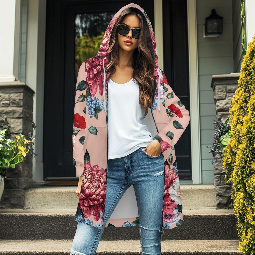 Hoodie Sweatshirt Cardigan Victorian Floral Garden Jacket Long Casual Fall Autumn Women's - 3xl