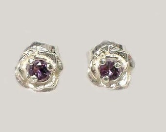 Alexandrite Earrings Tanzania Alexandrite Natural Gemstone Purple to Pink Color Change Gem Rose Style Studs Alexandrite Studs #62056