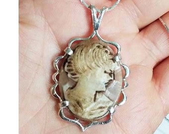 Gorgeous Antique Cameo, Italian Pendant, Handcarved Pendant, Torre Del Greco, Sea Shell, Renaissance Era Cameo, Old Lady's Necklace #26471