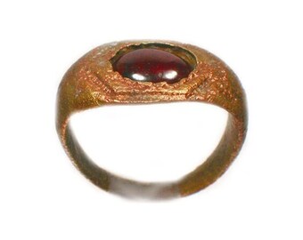 Genuine Ancient Roman Ring, Pannonia Bronze Ring, 19th Century Gem, Antique Gemstone, Norwegian Garnet Gemstone, Garnet Cabochon Ring #57756