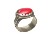 Gorgeous Antique Ring 18th Century Jewelry Antique Russian Jewelry Tatars Ring Silver Alloy Ring Size 9 Ruby Red Glass Renaissance 53787