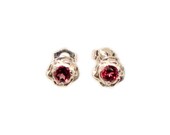 Raspberry Garnet Earrings 18th Century Antique Gemstone Handcut Norwegian Rhodolite Garnet Bohemian Gypsy Cape Ruby Silver Rose Studs 19699