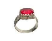 Genuine Antique Ring 18th Century Ring Renaissance Jewelry Tatars Ring Silver Alloy Ring Size 11 Ruby Red Glass Gemstone Handsome Ring 57545