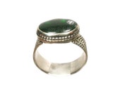 Genuine Antique Ring 18th Century Ring Russian Jewelry Renaissance Ring Tatars Ring Silver Alloy Ring Size 8-9 Green Glass Gemstone 57555