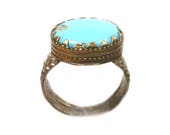 Genuine Antique Ring 18th Century Ring Russian Jewelry Renaissance Era Ring European Tatars Silver Ring Size 10 Turquoise Blue Glass 57558