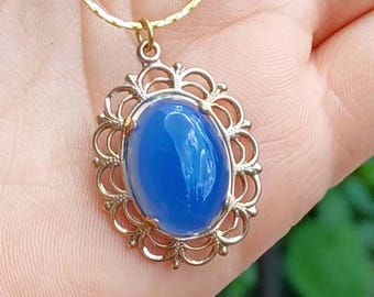 Blue Agate Pendant, Ancient Greek Happiness Gem, Pontus King Mithradates Gem, Natural Gemstone, 19th Century Antique Agate Cabochon #66763