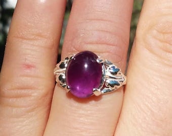 Amethyst Ring Antique Scotland Mount Cairngorm Gem 19th Century Gem Antique Gemstone Dionysus God of Wine Gemstone Sterling Ring #60146