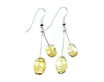 Hand Carved Citrine Leaf Earrings 19th Century Gem Antique Gemstone, Citrine Dangles Celtic Sunshine Essence Scotland Gemstone Amulet #46863