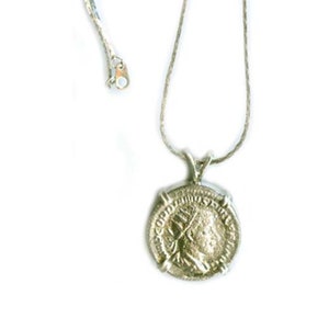 Genuine Ancient Coin, Silver Coin Necklace, Ancient Roman Coin Pendant, Roman Emperor Gordian, Goddess of Joy, Laetitia Coin Jewelry #57209