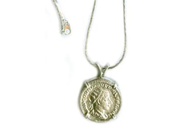 Genuine Ancient Coin, Silver Coin Necklace, Ancient Roman Coin Pendant, Roman Emperor Gordian, Goddess of Joy, Laetitia Coin Jewelry #57209