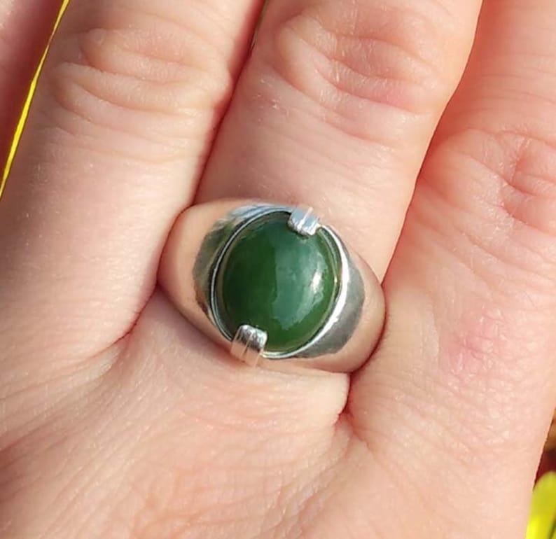 Jade Ring Swiss Alps Nephrite Gemstone, Handsome Antique Gemstone, Neolithic Stone Age Amulet, 19th Century Jade Gem, Cabochon Ring, Sterling Silver Ring Size 10, Gorgeous Jade Jewelry, Green Cabochon Jewelry Gift