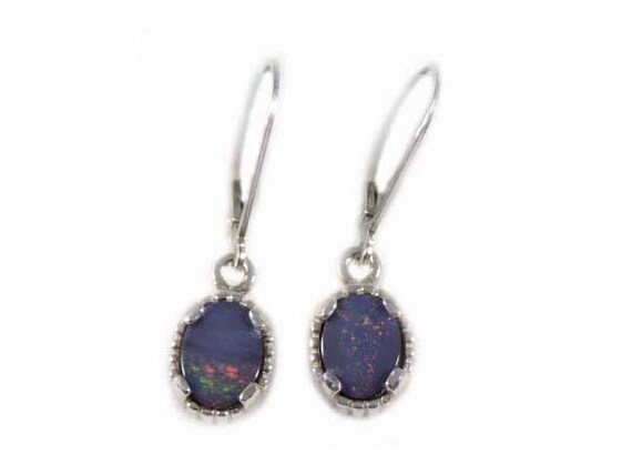 Black Opal Earrings Good Luck Amulet Antique Gem Australian Gemstone Black Opal Gemstones Renaissance Gem True Love Gem Retro Earrings 31784