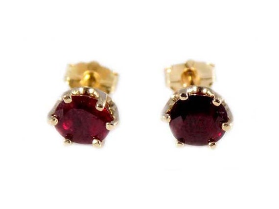 Red Ruby Earrings Genuine Ruby Gemstone 14kt Gold… - image 1