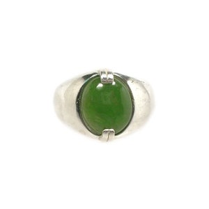 Jade Ring Swiss Alps Nephrite Gemstone, Handsome Antique Gemstone, Neolithic Stone Age Amulet, 19th Century Jade Gem, Cabochon Ring, Sterling Silver Ring Size 10, Gorgeous Jade Jewelry, Green Cabochon Jewelry Gift