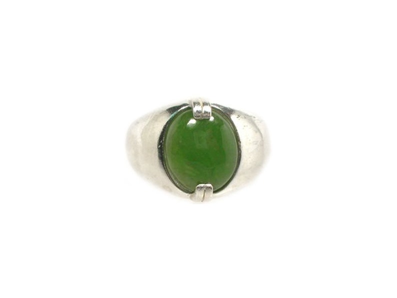 Jade Ring Swiss Alps Nephrite Gemstone, Handsome Antique Gemstone, Neolithic Stone Age Amulet, 19th Century Jade Gem, Cabochon Ring, Sterling Silver Ring Size 10, Gorgeous Jade Jewelry, Green Cabochon Jewelry Gift