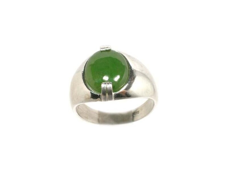 Jade Ring Swiss Alps Nephrite Gemstone, Handsome Antique Gemstone, Neolithic Stone Age Amulet, 19th Century Jade Gem, Cabochon Ring, Sterling Silver Ring Size 10, Gorgeous Jade Jewelry, Green Cabochon Jewelry Gift