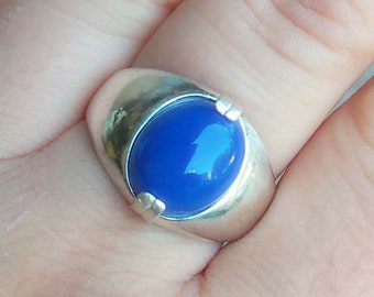 Blue Agate Men's Ring Ancient Greek Happiness Gem, Pontus King Mithradates Gem, Natural Gemstone, 19th Century Antique Agate Cabochon 60116
