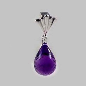 May include: A silver pendant with a teardrop-shaped amethyst gemstone.