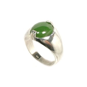 Jade Ring Swiss Alps Nephrite Gemstone, Handsome Antique Gemstone, Neolithic Stone Age Amulet, 19th Century Jade Gem, Cabochon Ring, Sterling Silver Ring Size 10, Gorgeous Jade Jewelry, Green Cabochon Jewelry Gift