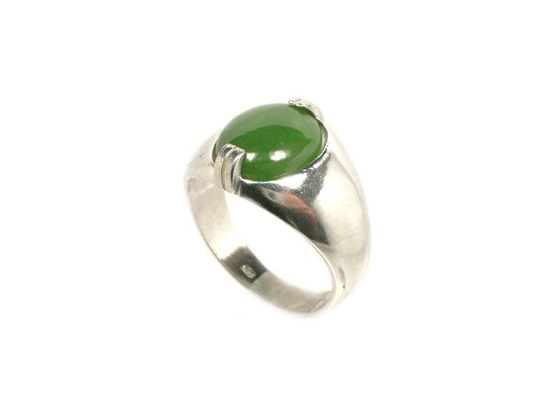 Jade Ring Swiss Alps Nephrite Gemstone, Handsome Antique Gemstone, Neolithic Stone Age Amulet, 19th Century Jade Gem, Cabochon Ring, Sterling Silver Ring Size 10, Gorgeous Jade Jewelry, Green Cabochon Jewelry Gift