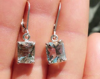 Antique Amethyst Pale Green Amethyst Earrings 19th Century Poland Prasiolite Gem Ancient Roman Warrior Celtic Amulet Silver Earrings #66496