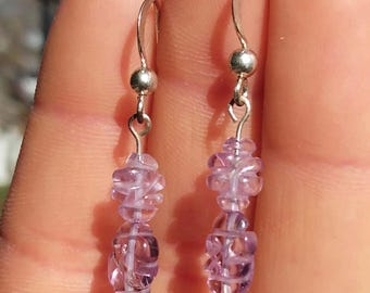 Color of Royalty Hand Carved Amethyst Earrings Greek God Zeus gem Lord of Gods Leaf-Shaped Gemstones Lavender Amethyst Leaves Dangles 49113
