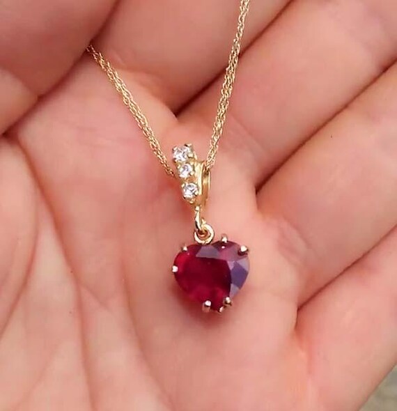 Gorgeous Ruby Heart Pendant Ruby Gemstone 14kt Go… - image 2
