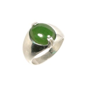 Jade Ring Swiss Alps Nephrite Gemstone, Handsome Antique Gemstone, Neolithic Stone Age Amulet, 19th Century Jade Gem, Cabochon Ring, Sterling Silver Ring Size 10, Gorgeous Jade Jewelry, Green Cabochon Jewelry Gift