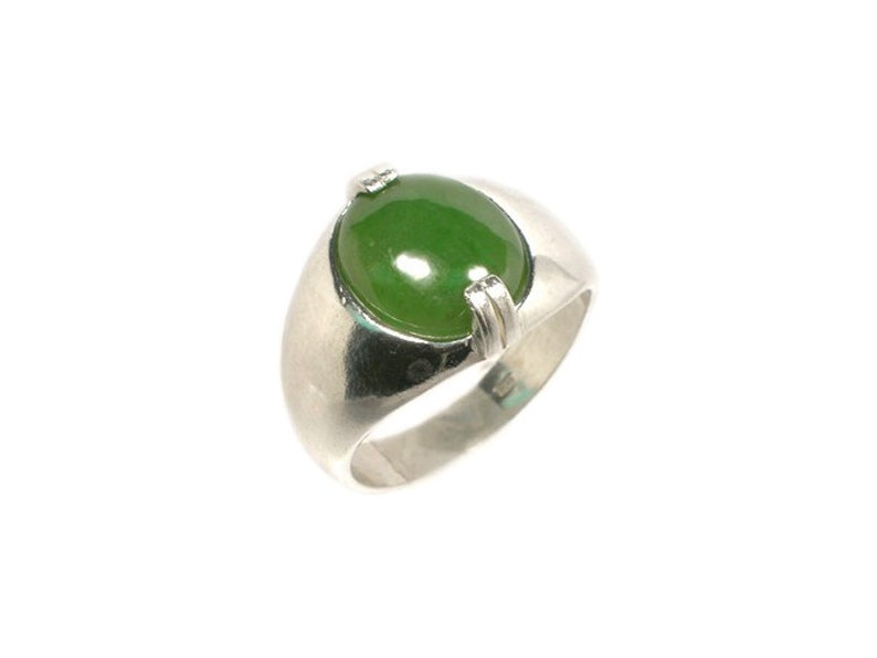 Jade Ring Swiss Alps Nephrite Gemstone, Handsome Antique Gemstone, Neolithic Stone Age Amulet, 19th Century Jade Gem, Cabochon Ring, Sterling Silver Ring Size 10, Gorgeous Jade Jewelry, Green Cabochon Jewelry Gift