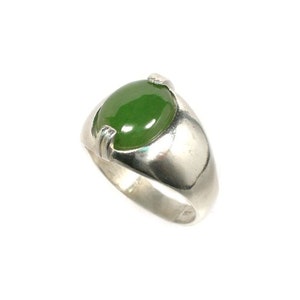 Jade Ring Swiss Alps Nephrite Gemstone, Handsome Antique Gemstone, Neolithic Stone Age Amulet, 19th Century Jade Gem, Cabochon Ring, Sterling Silver Ring Size 10, Gorgeous Jade Jewelry, Green Cabochon Jewelry Gift
